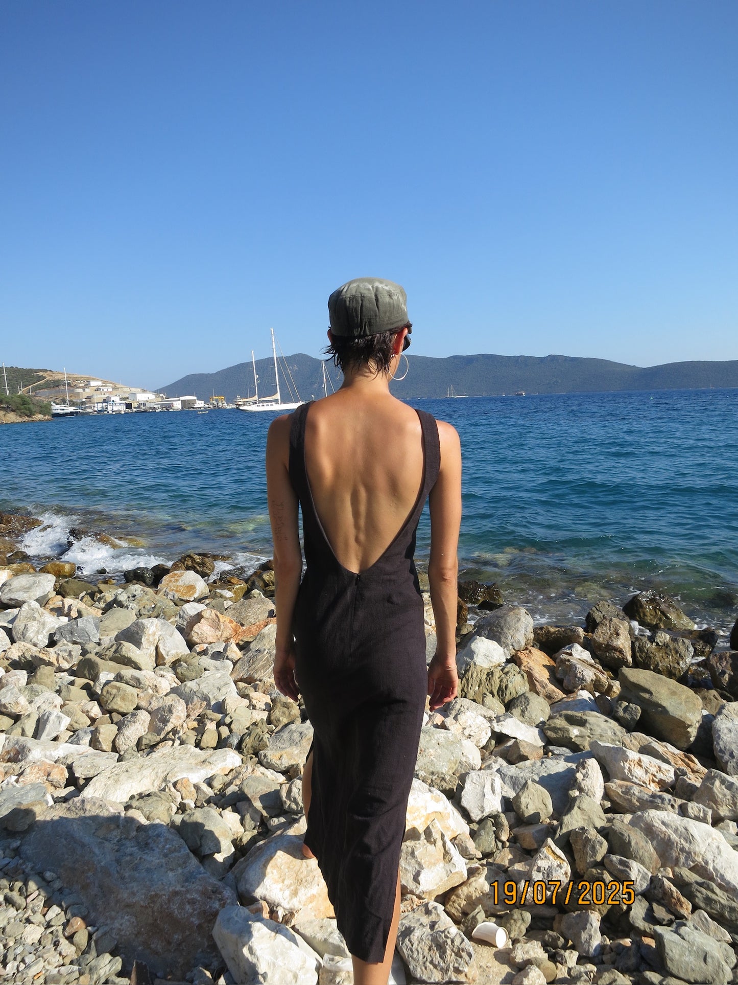 Black Washed Linen Midi Sassy Dress