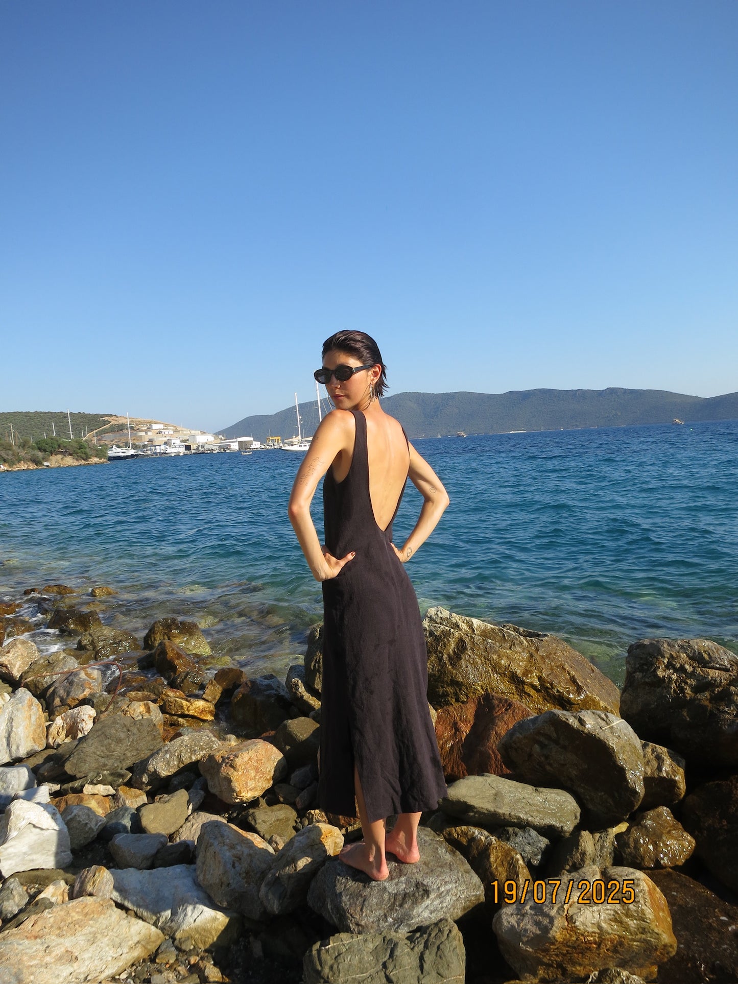 Black Washed Linen Midi Sassy Dress