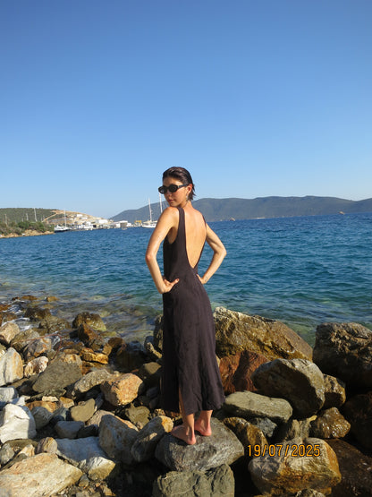 Black Washed Linen Midi Sassy Dress