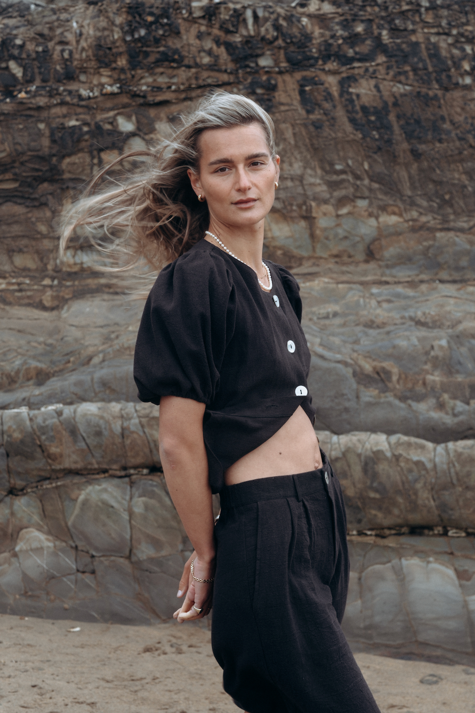 Black Squid Linen Boyfriend Shorts