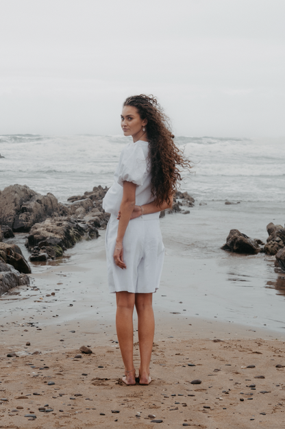 White Squid Linen Boyfriend Shorts