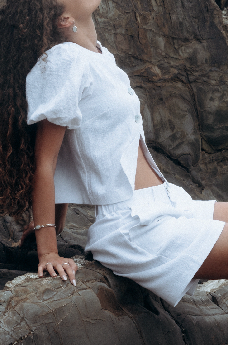 White Squid Linen Boyfriend Shorts