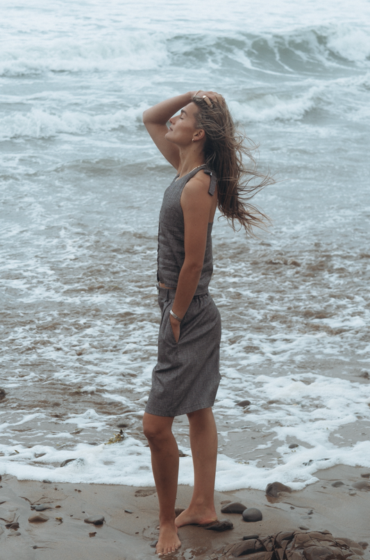 Gingham Squid Linen Boyfriend Shorts