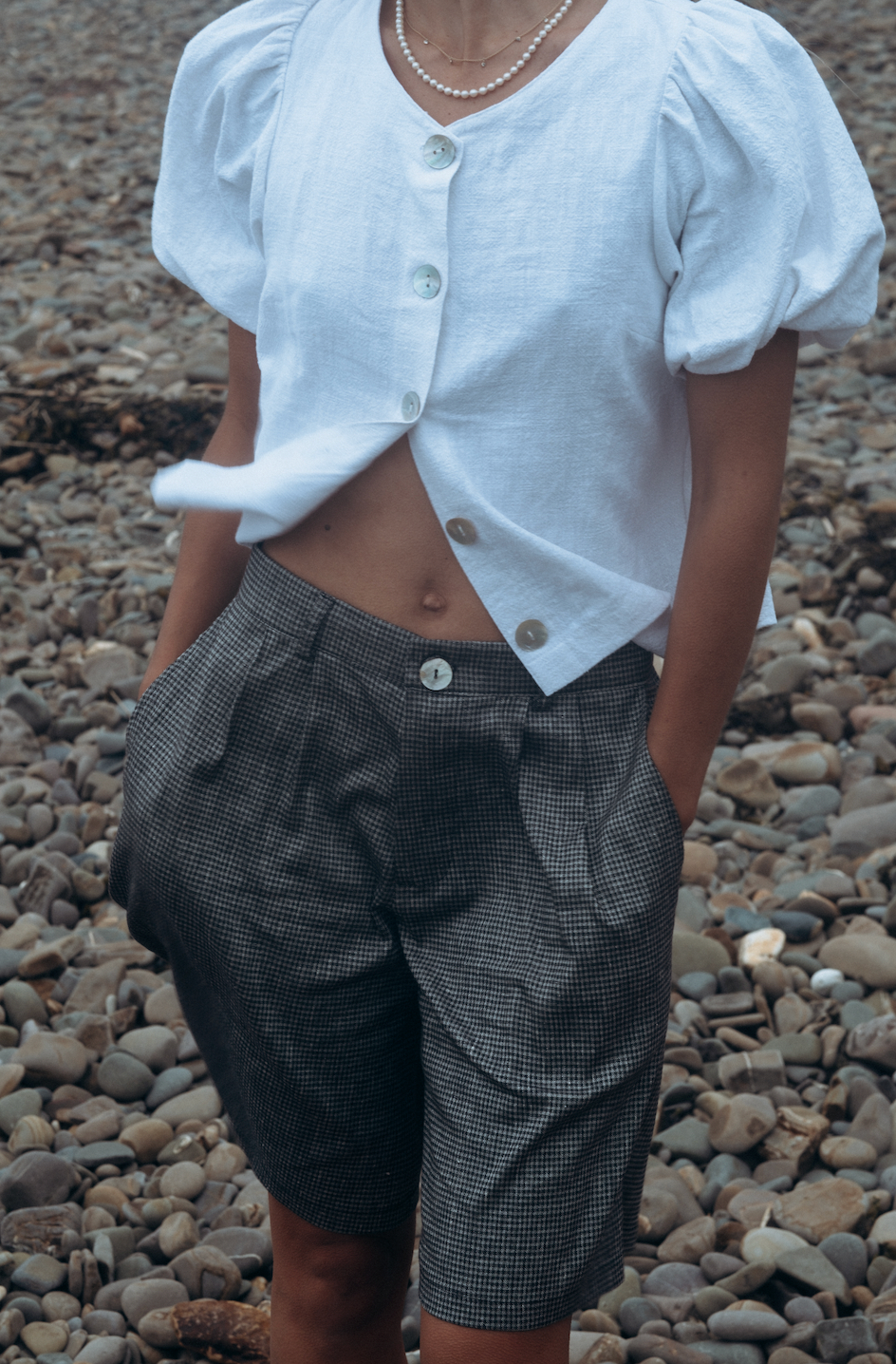 Gingham Squid Linen Boyfriend Shorts