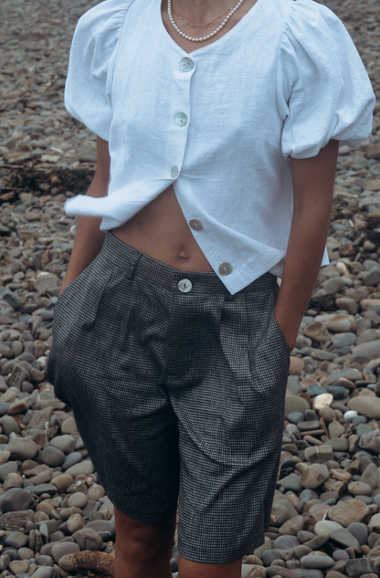 Gingham Squid Linen Boyfriend Shorts