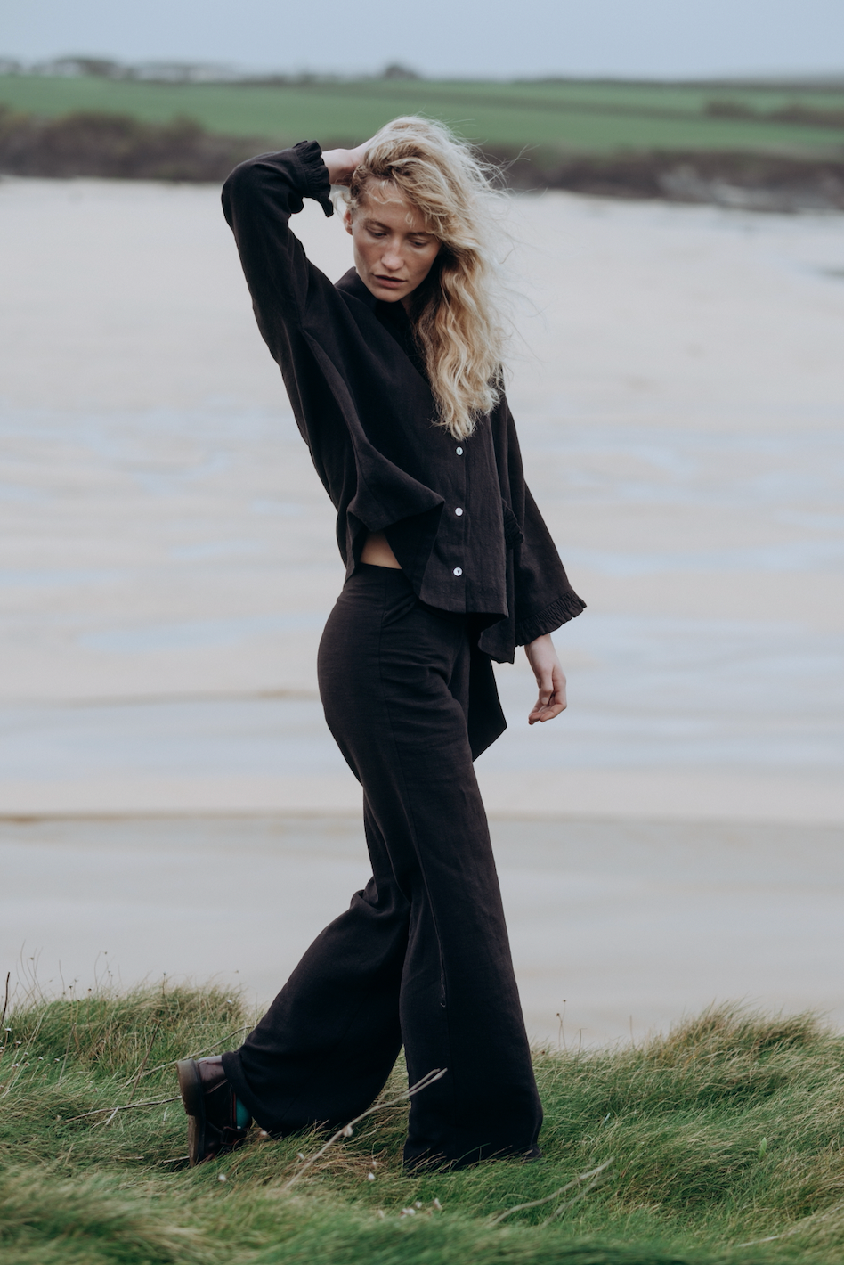 Washed Black Squid Linen Trousers