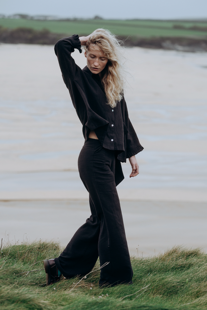 Washed Black Squid Linen Trousers