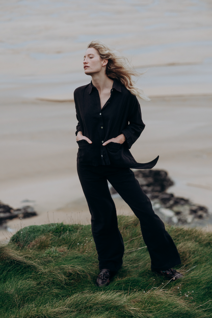 Washed Black Squid Linen Trousers