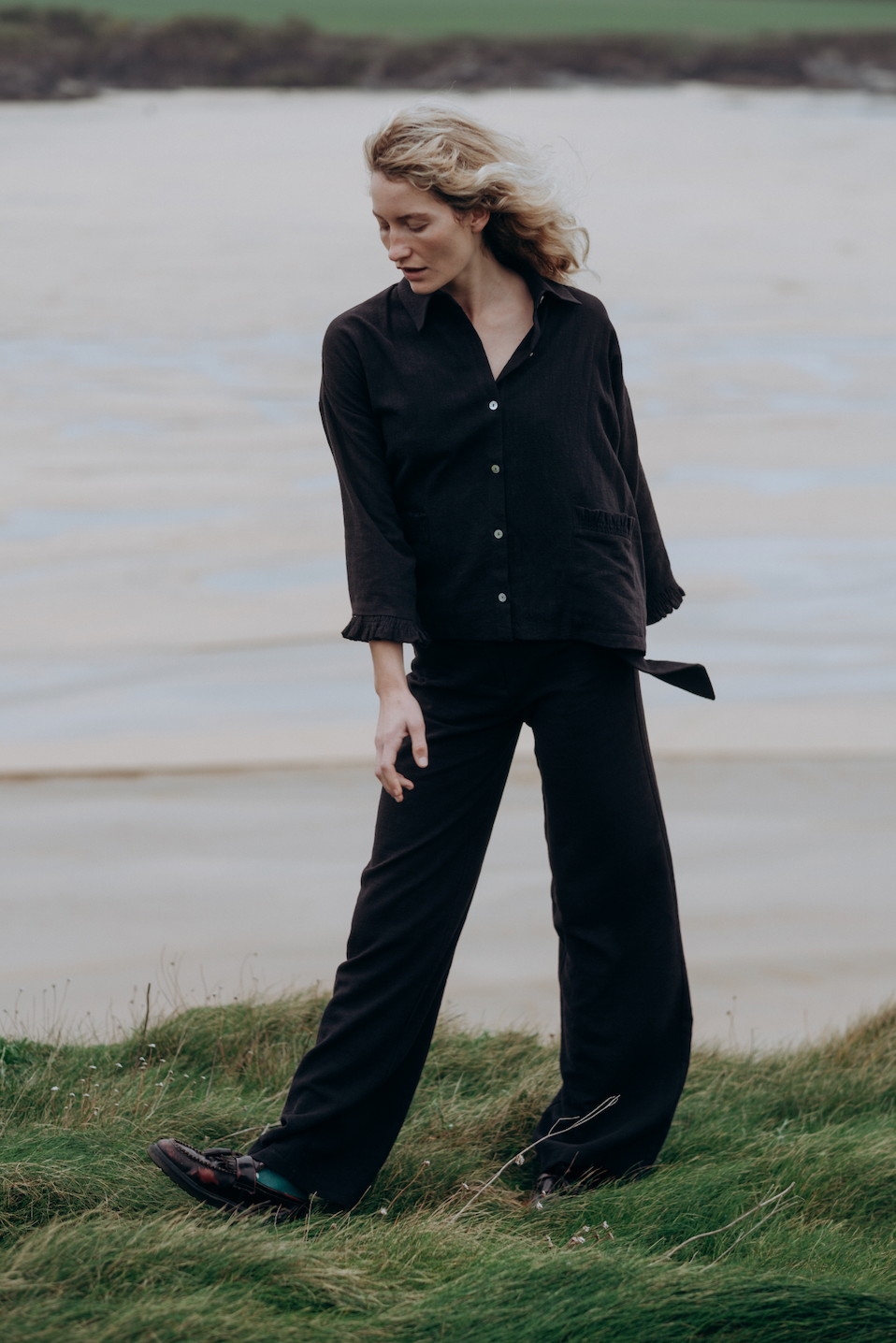 Washed Black Squid Linen Trousers