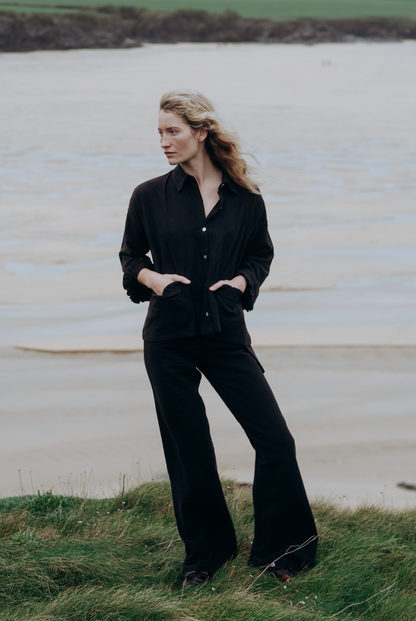Washed Black Squid Linen Trousers