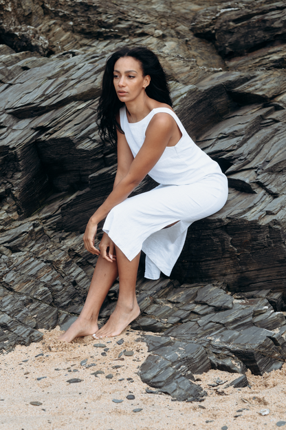 Sample White Washed Linen Midi Sassy Dress
