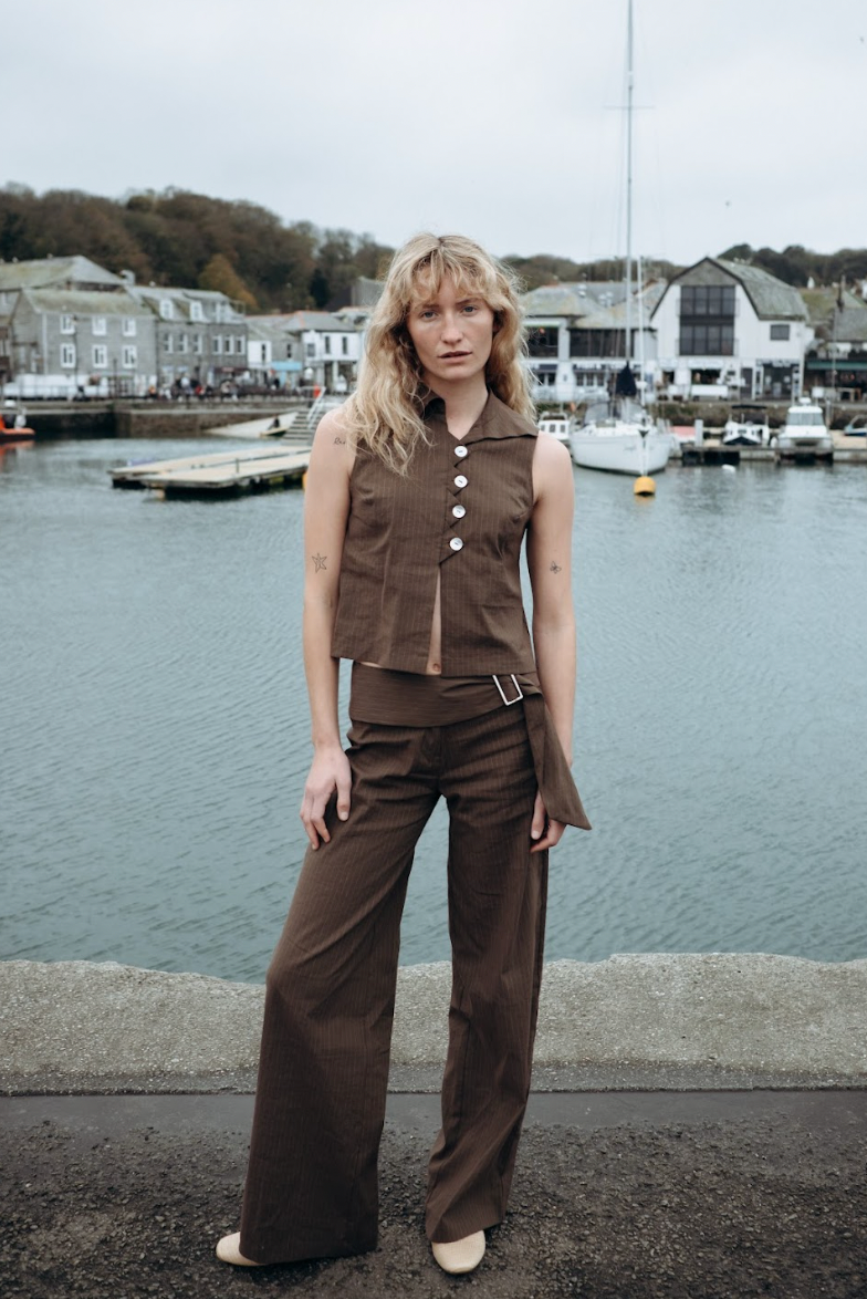 Limited Edition Brown Pinstripe Zóni Squid Linen Trousers