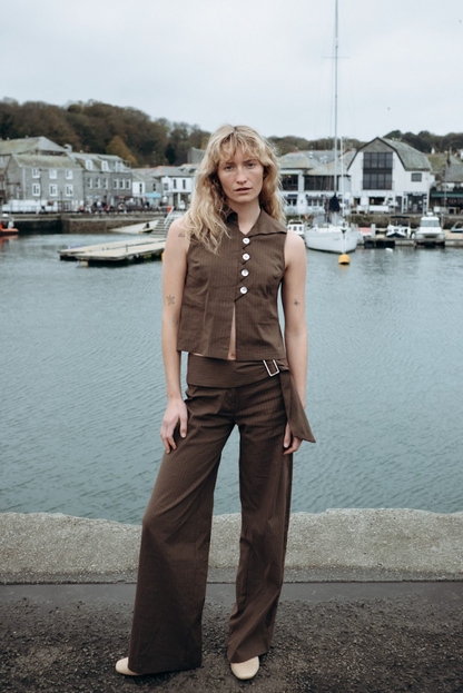 Limited Edition Brown Pinstripe Zóni Squid Linen Trousers