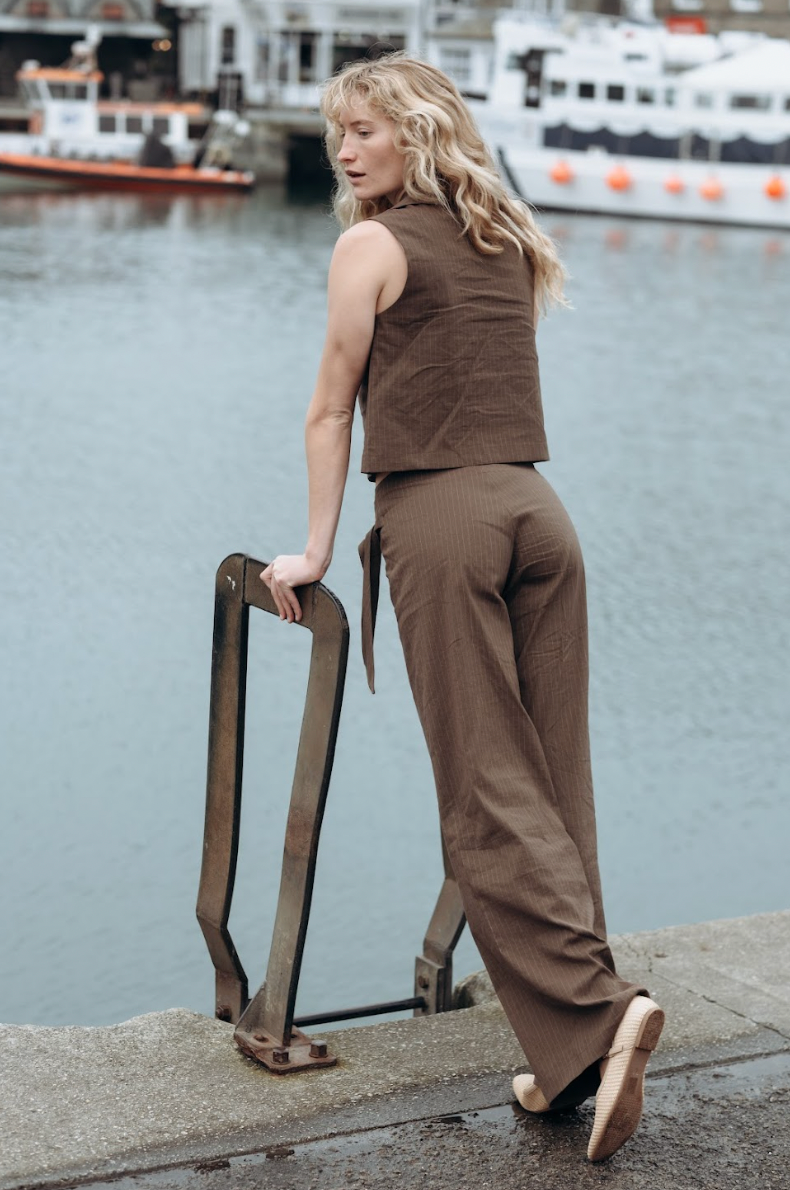 Limited Edition Brown Pinstripe Zóni Squid Linen Trousers