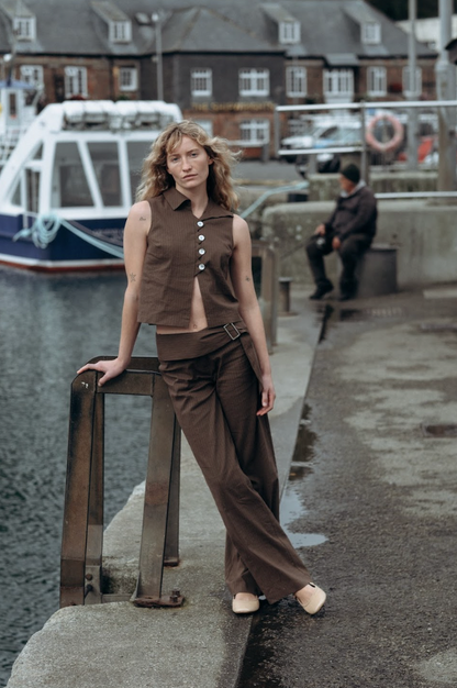 Limited Edition Brown Pinstripe Zóni Squid Linen Trousers