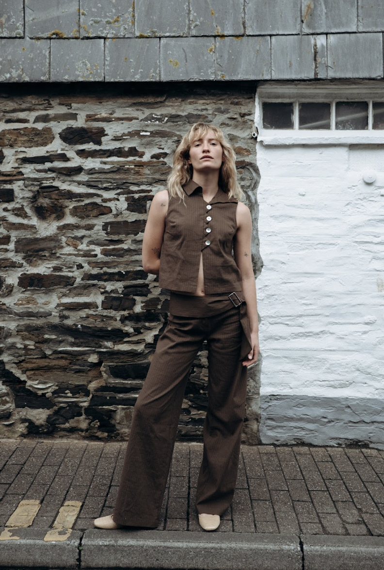 Limited Edition Brown Pinstripe Zóni Squid Linen Trousers