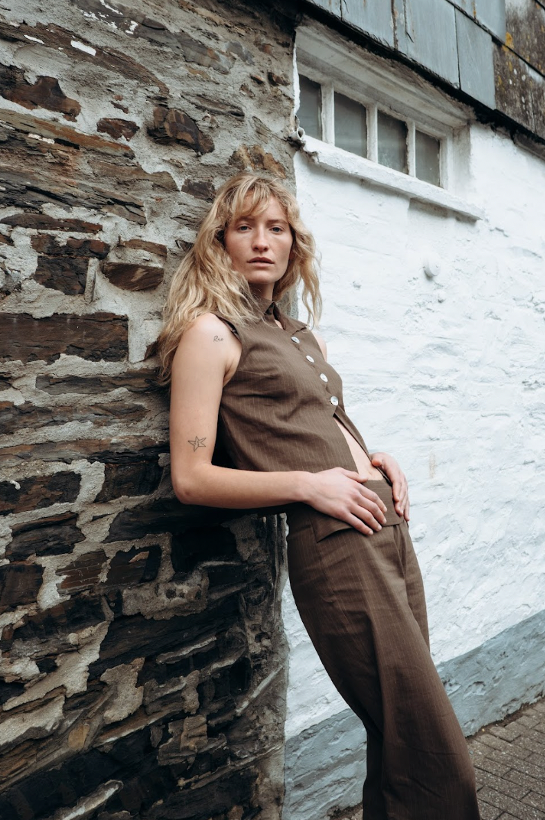 Limited Edition Brown Pinstripe Zóni Squid Linen Top