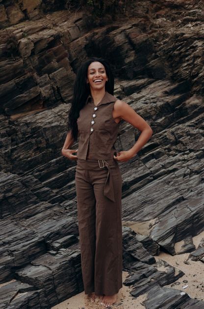 Limited Edition Brown Pinstripe Zóni Squid Linen Trousers