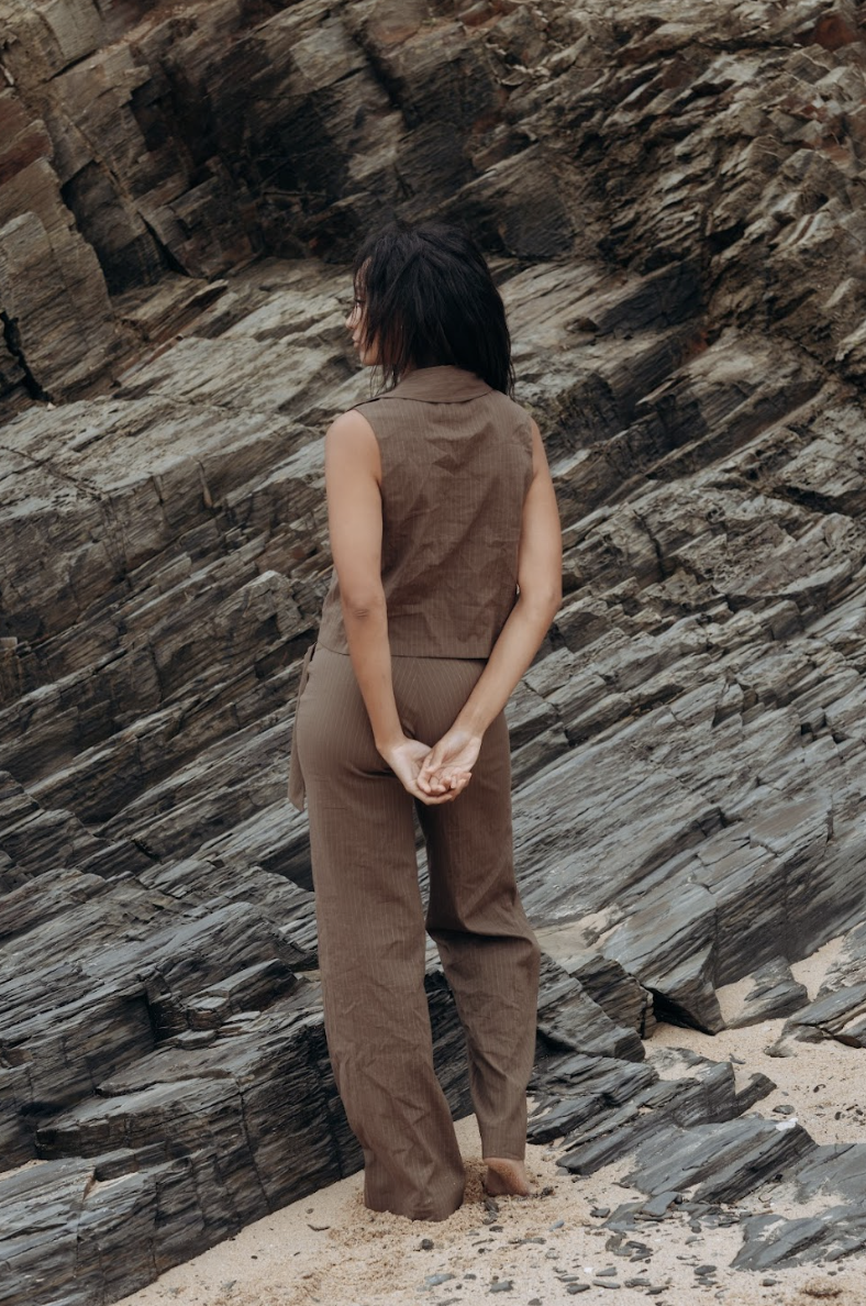 Limited Edition Brown Pinstripe Zóni Squid Linen Trousers