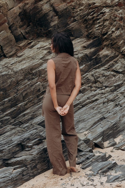 Limited Edition Brown Pinstripe Zóni Squid Linen Trousers