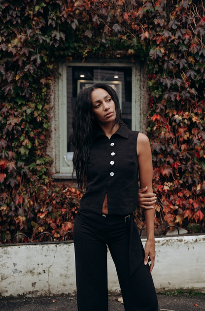 Washed Black Zóni Squid Linen Top