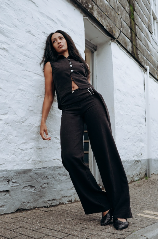 Washed Black Zóni Squid Linen Trousers
