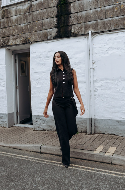 Washed Black Zóni Squid Linen Top