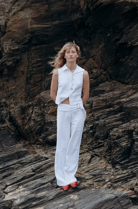 Washed White Zóni Squid Linen Top