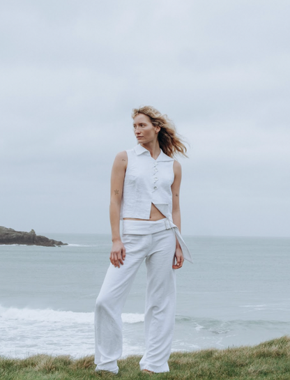 Washed White Zóni Squid Linen Top