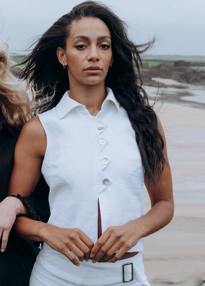 Washed White Zóni Squid Linen Top