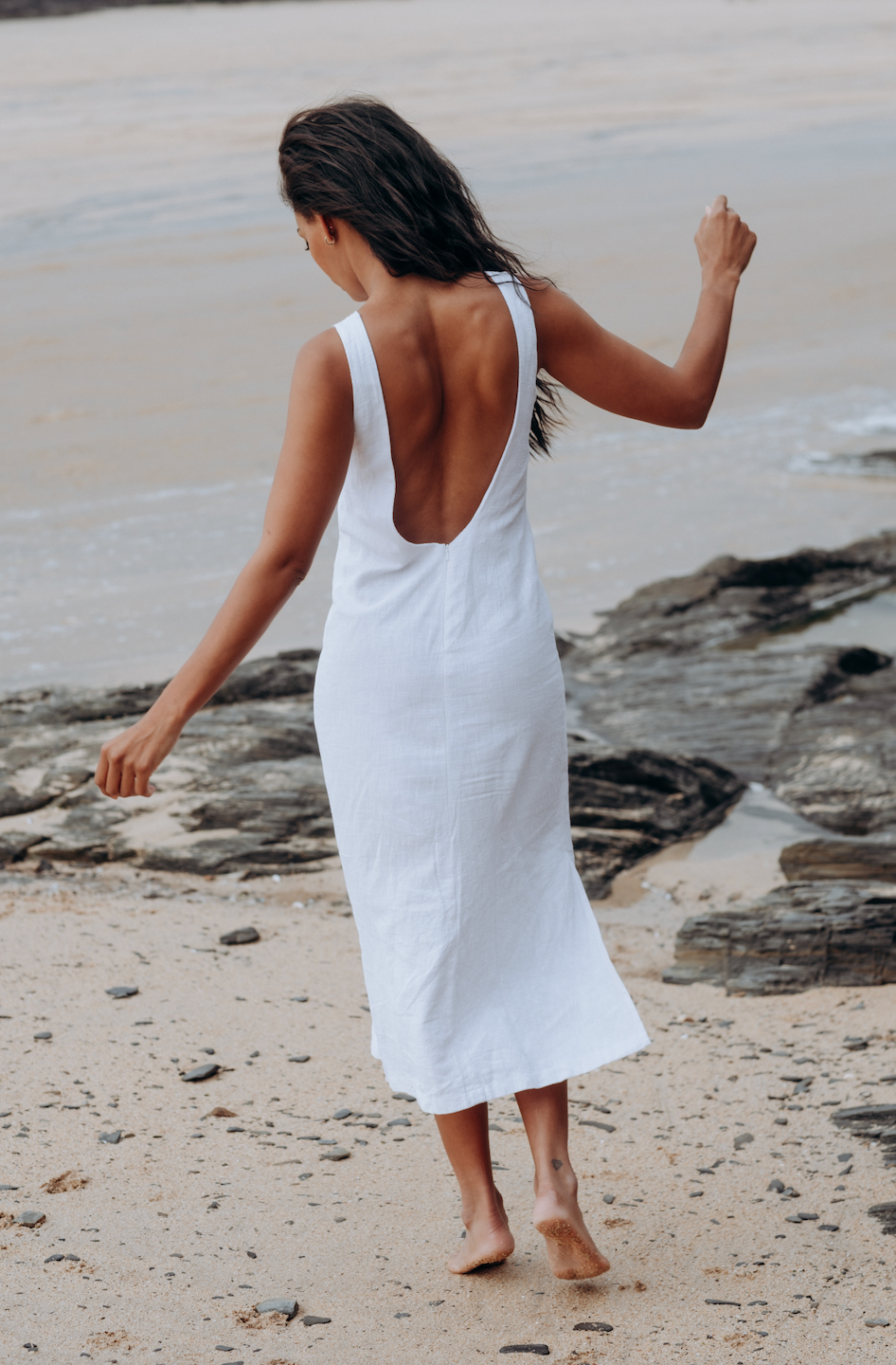 Sample White Washed Linen Midi Sassy Dress
