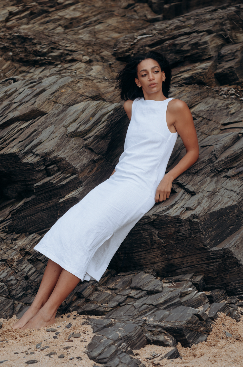 Sample White Washed Linen Midi Sassy Dress
