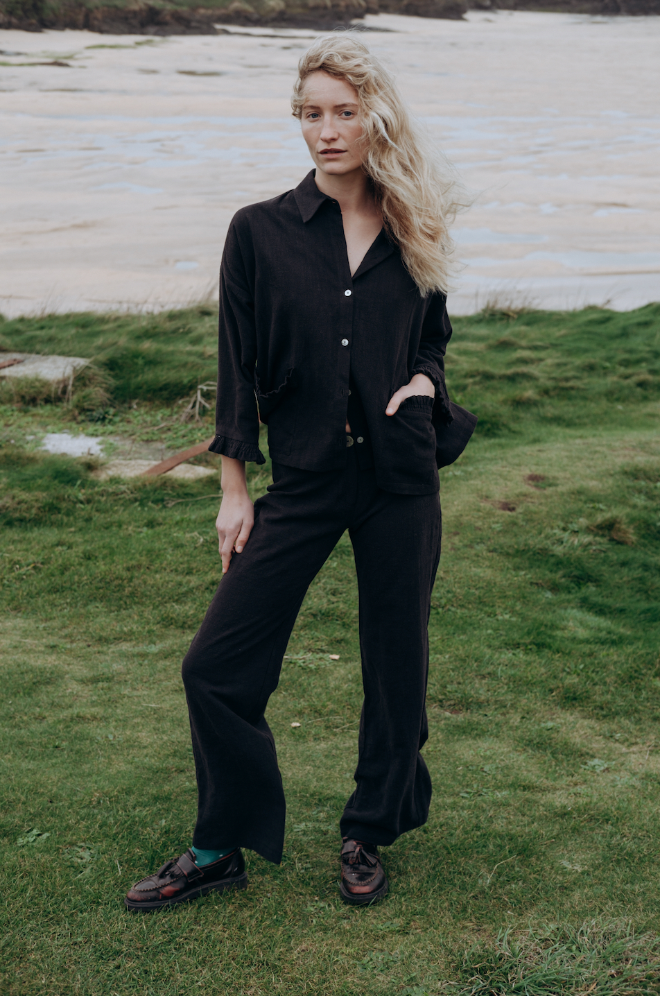 Washed Black Squid Linen Trousers