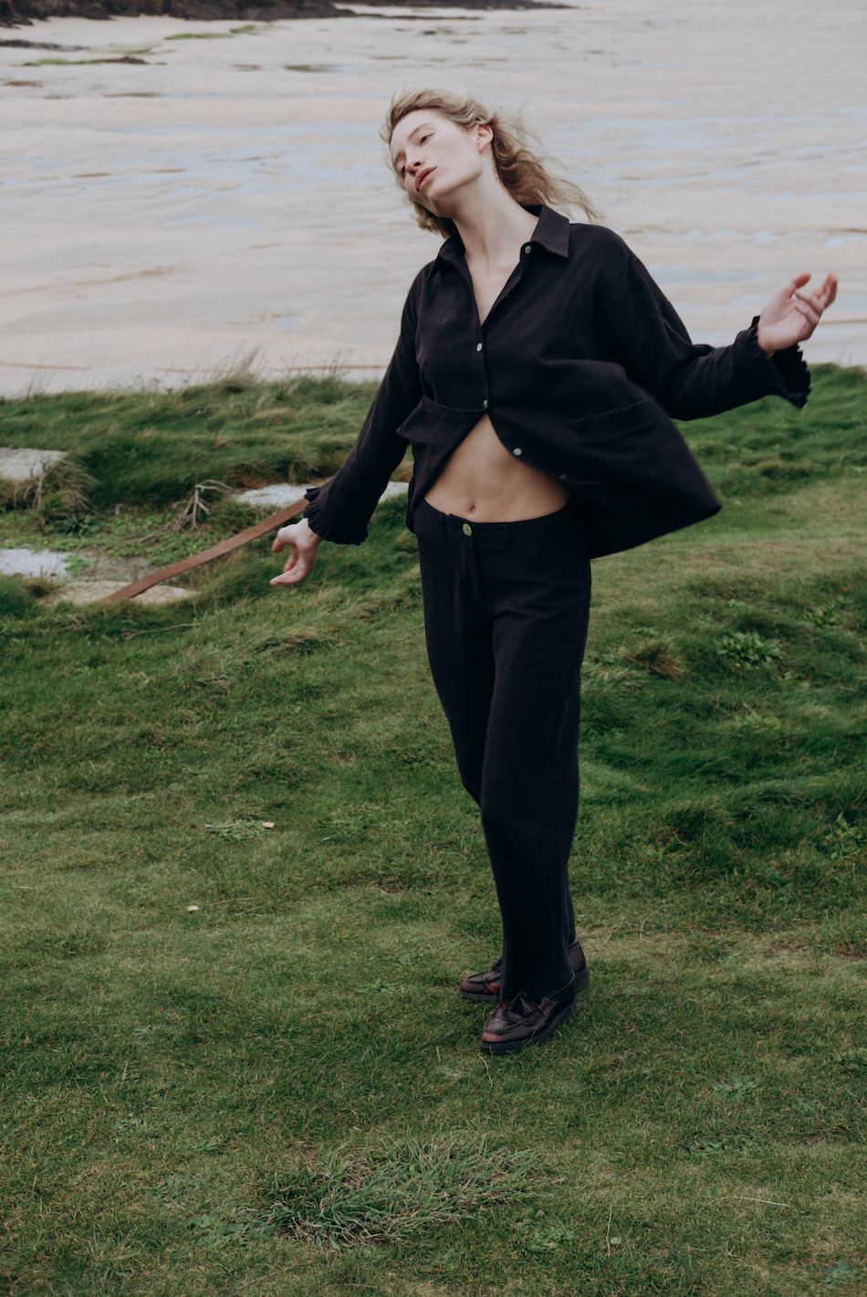 Washed Black Squid Linen Trousers