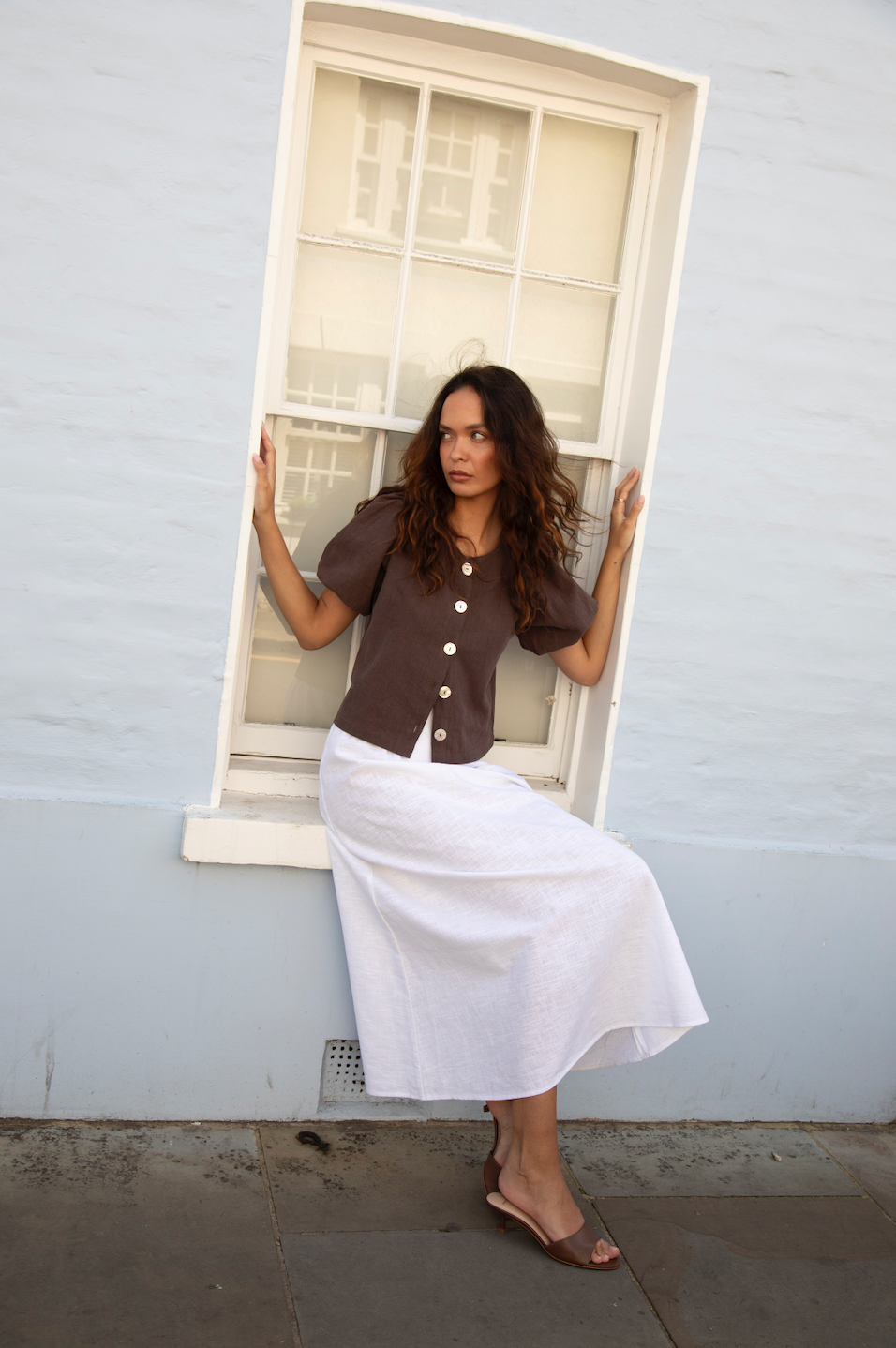 Puffy Squid Chocolate Brown Linen Blouse