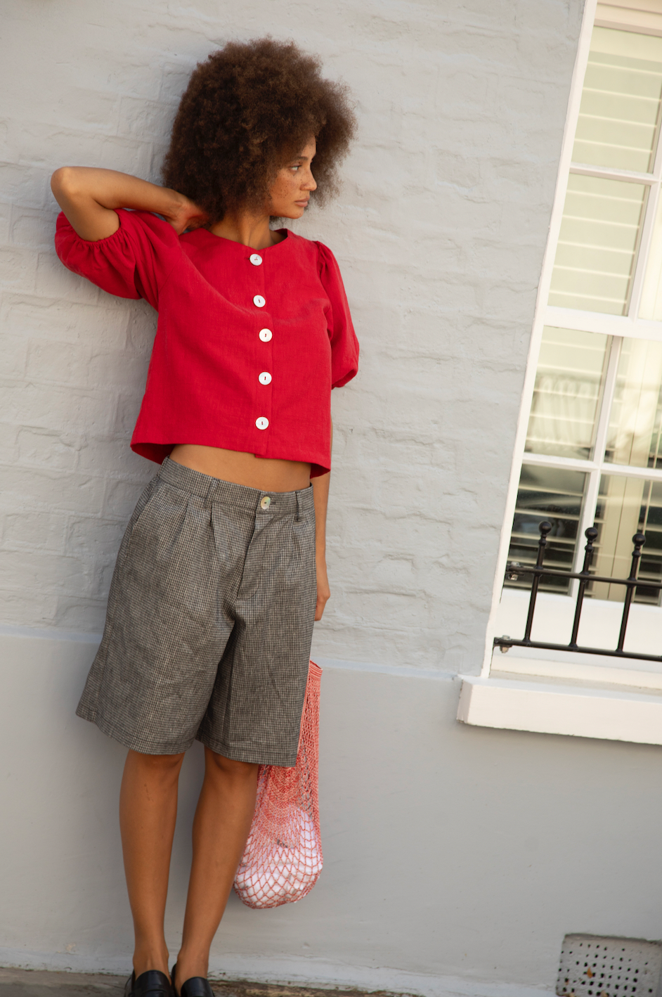 Puffy Squid Cherry Red Linen Blouse