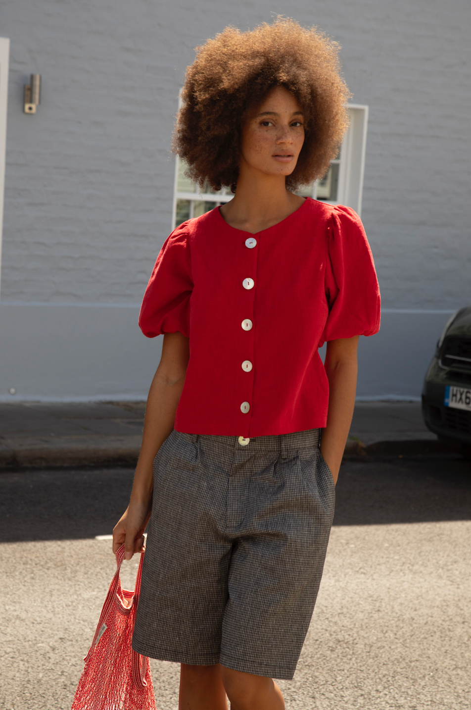 Puffy Squid Cherry Red Linen Blouse