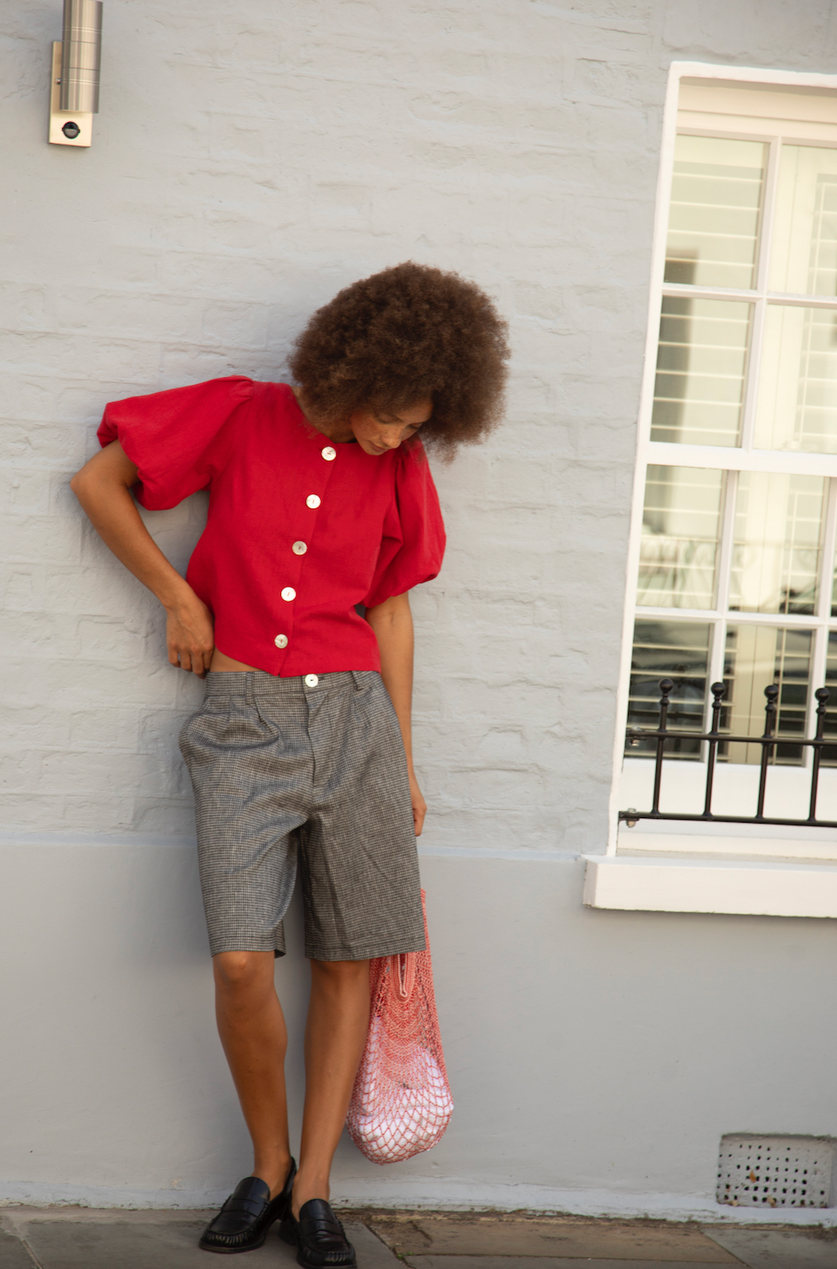 Puffy Squid Cherry Red Linen Blouse
