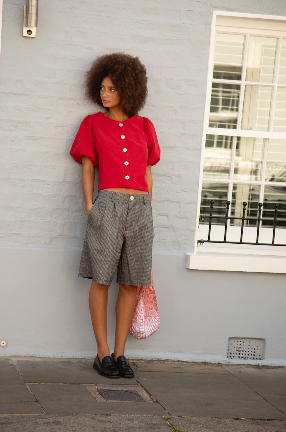 Puffy Squid Cherry Red Linen Blouse