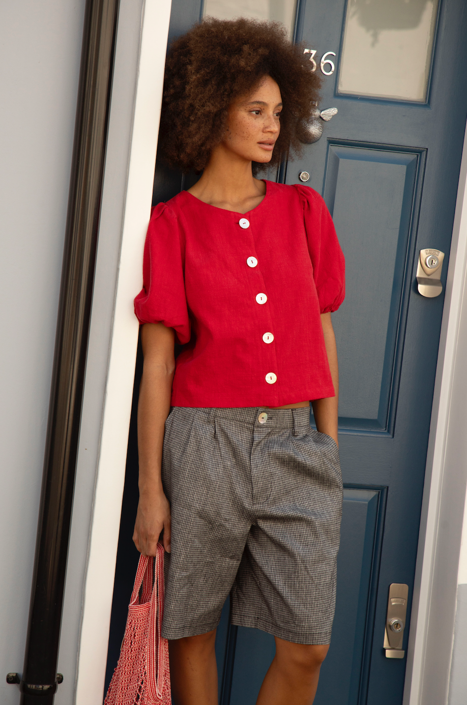 Puffy Squid Cherry Red Linen Blouse