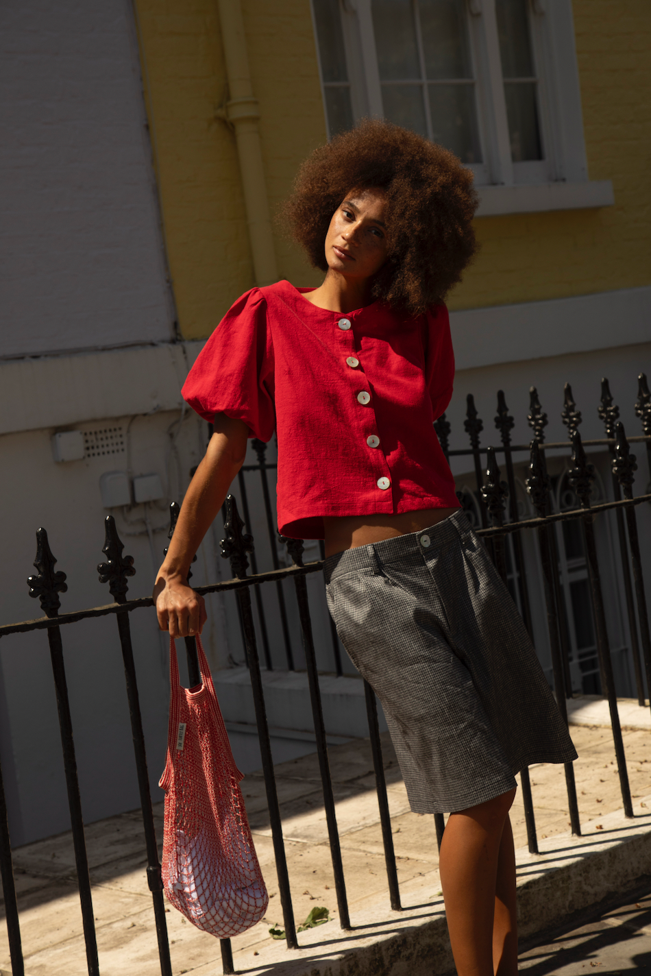 Puffy Squid Cherry Red Linen Blouse