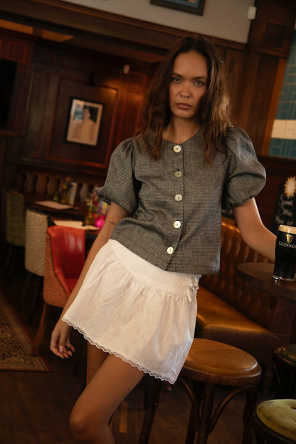 Puffy Squid Gingham Linen Blouse