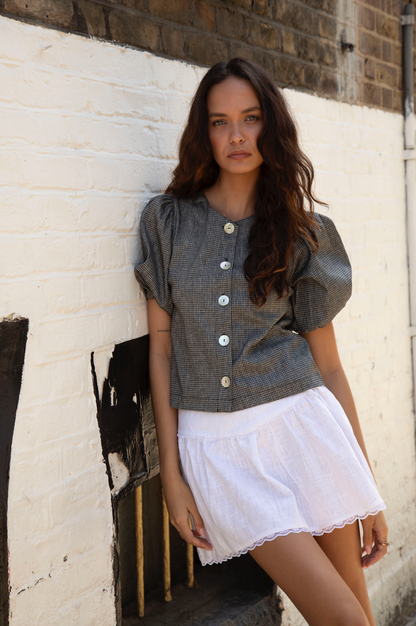 Puffy Squid Gingham Linen Blouse