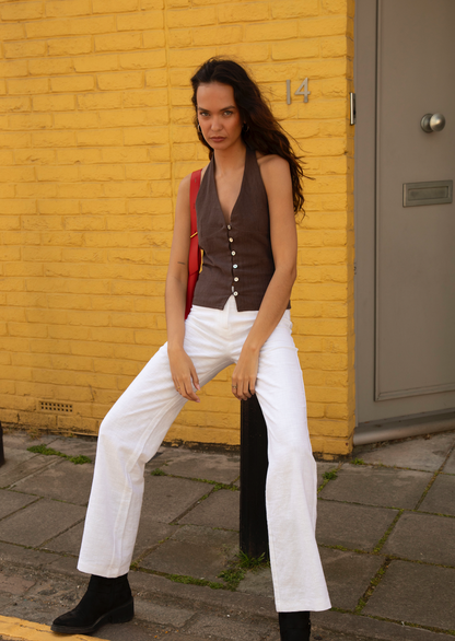 Halter Neck Chocolate Brown Linen Squid Top