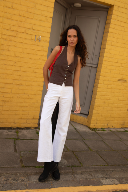 Halter Neck Chocolate Brown Linen Squid Top