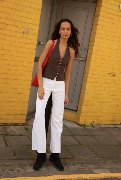 Halter Neck Chocolate Brown Linen Squid Top