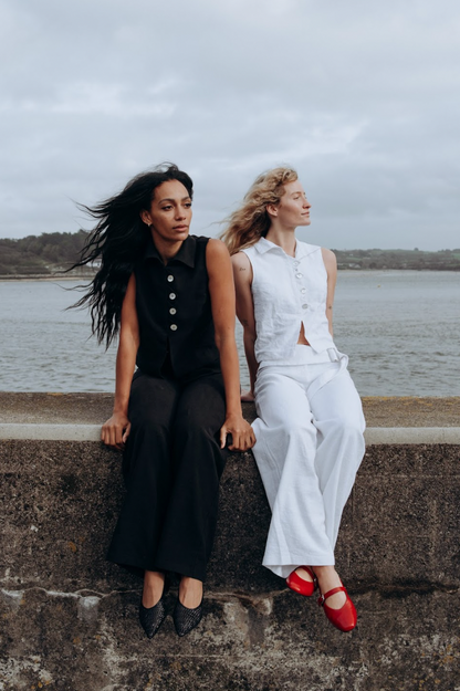 Washed White Zóni Squid Linen Trousers