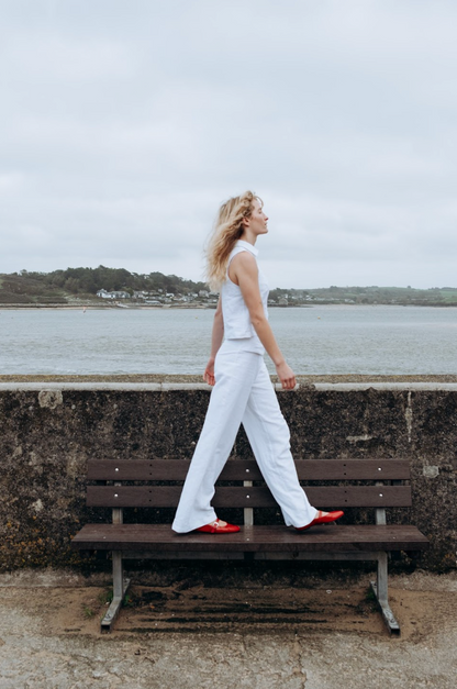 Washed White Zóni Squid Linen Trousers