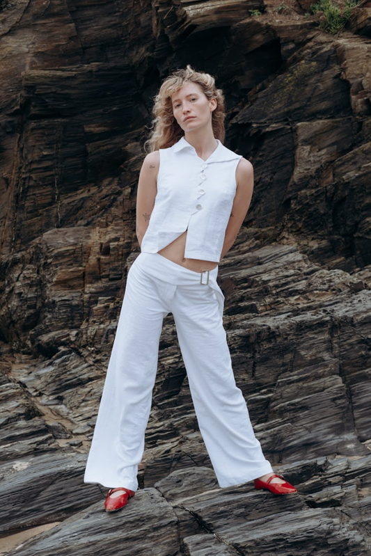 Washed White Zóni Squid Linen Trousers