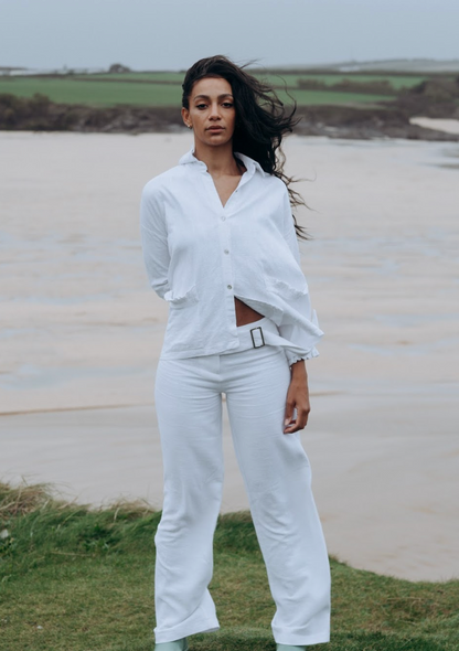 Washed White Zóni Squid Linen Trousers